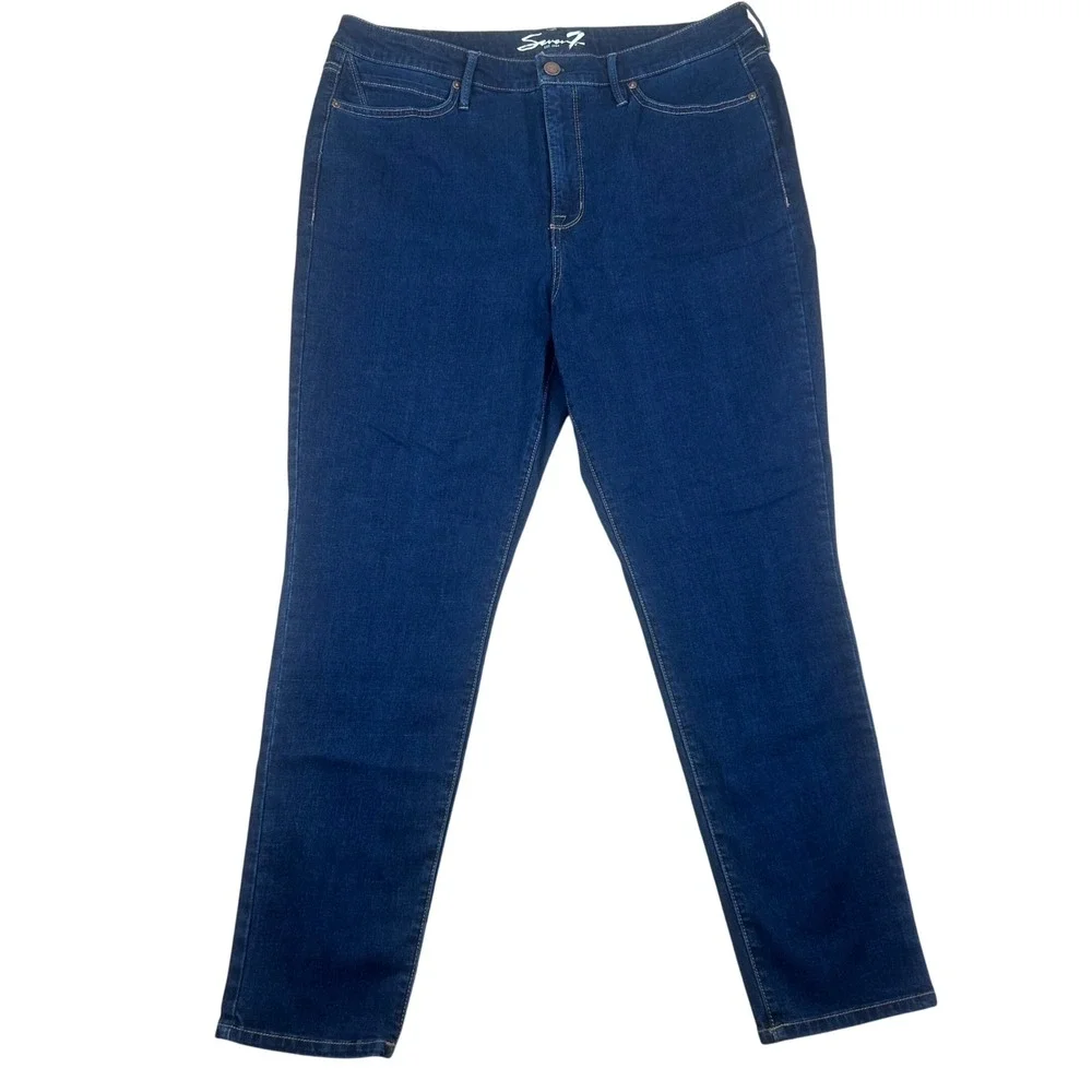 Seven7 Women‎ Skinny Jeans Dark Wash High Rise Blue Denim Size 16 Stretch